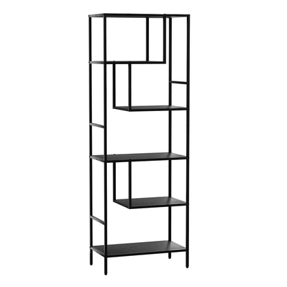 Rhys 5-tier bookshelf with black powder-coated metal frame, modern living room furniture, sturdy and stylish storage solution