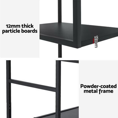 Black powder-coated metal Rhys 5-tier bookshelf by The Willow Stone Collective, featuring sturdy shelves for living room storage.