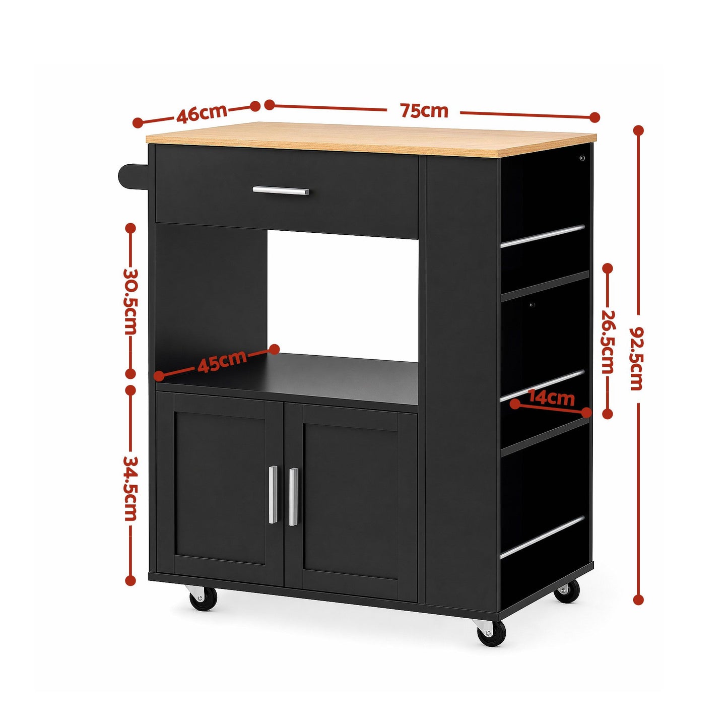TWSC Kitchen Island Trolley Rolling Serving Cart Storage Cart Shelf Towel Rack