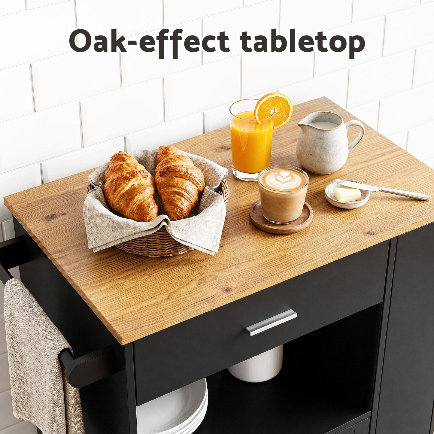 TWSC Kitchen Island Trolley Rolling Serving Cart Storage Cart Shelf Towel Rack