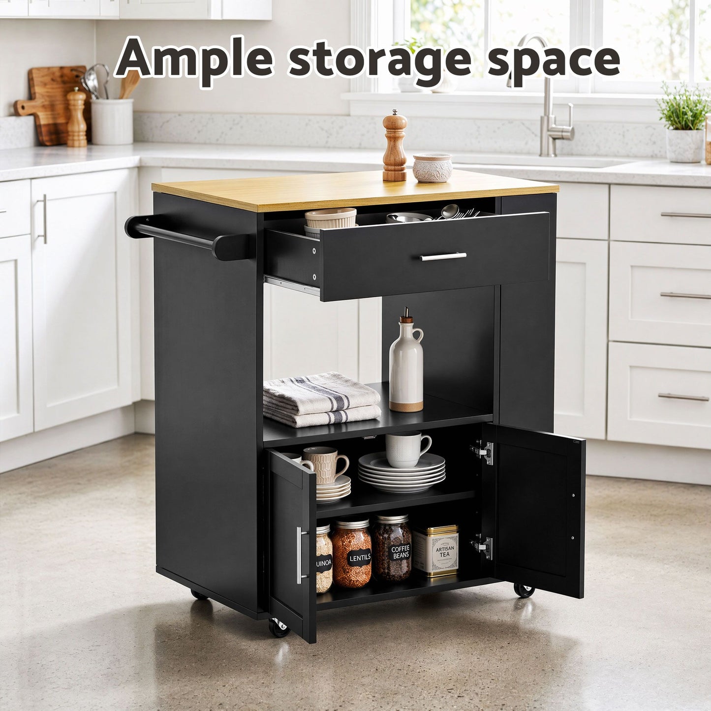 TWSC Kitchen Island Trolley Rolling Serving Cart Storage Cart Shelf Towel Rack