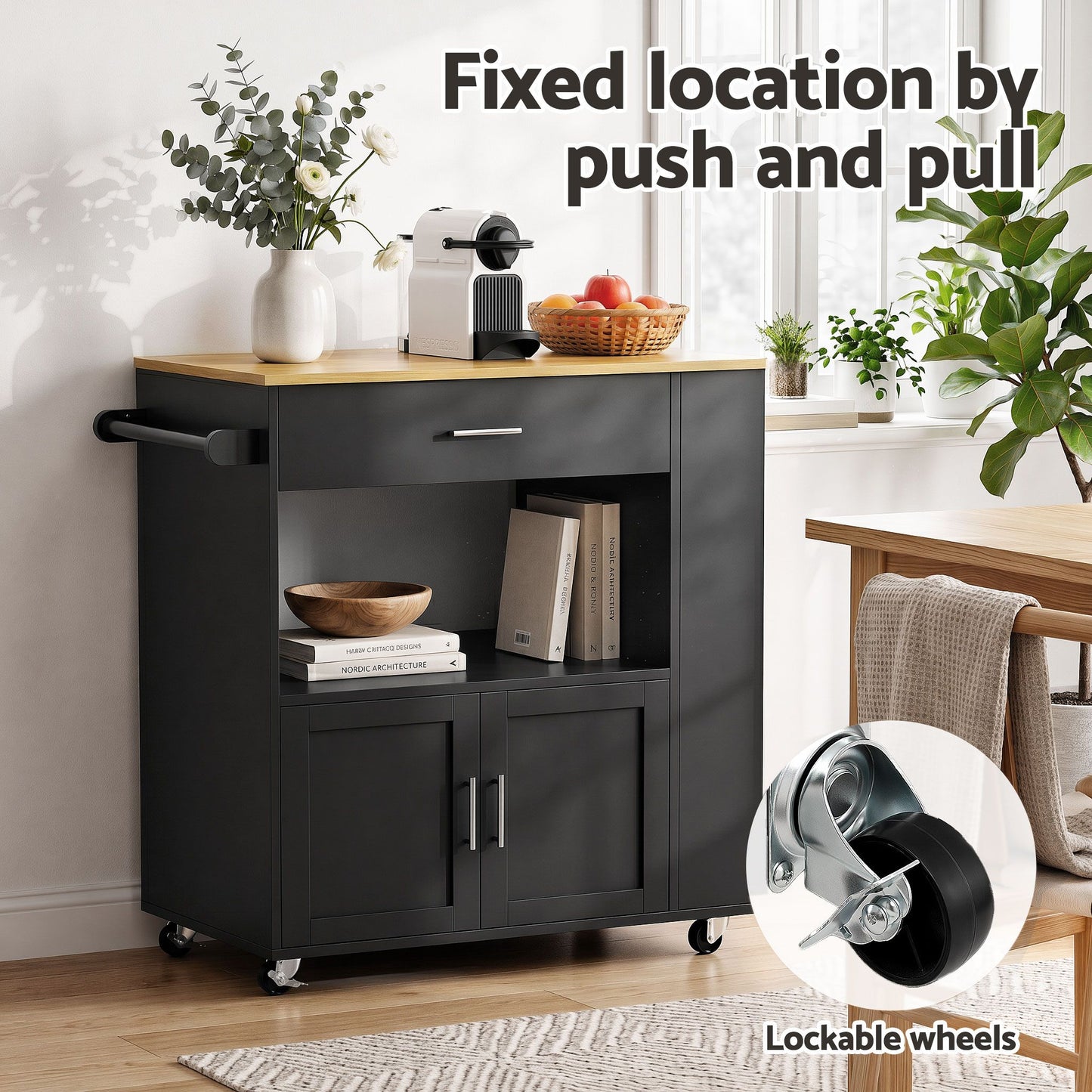 TWSC Kitchen Island Trolley Rolling Serving Cart Storage Cart Shelf Towel Rack