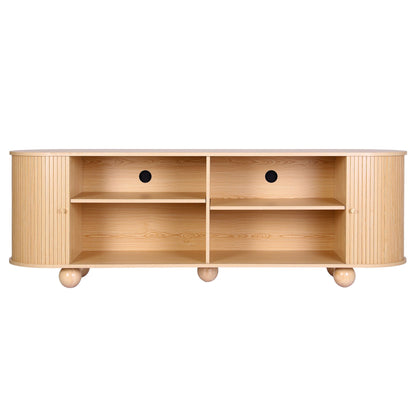 Artiss 180cm TV Unit Storage Shelf Curved Edge Sliding Fluted Style Door Pine