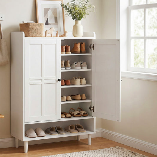 TWSC Shoe Rack Cabinet Storage Cupboard 3 Adjustable Shelves White