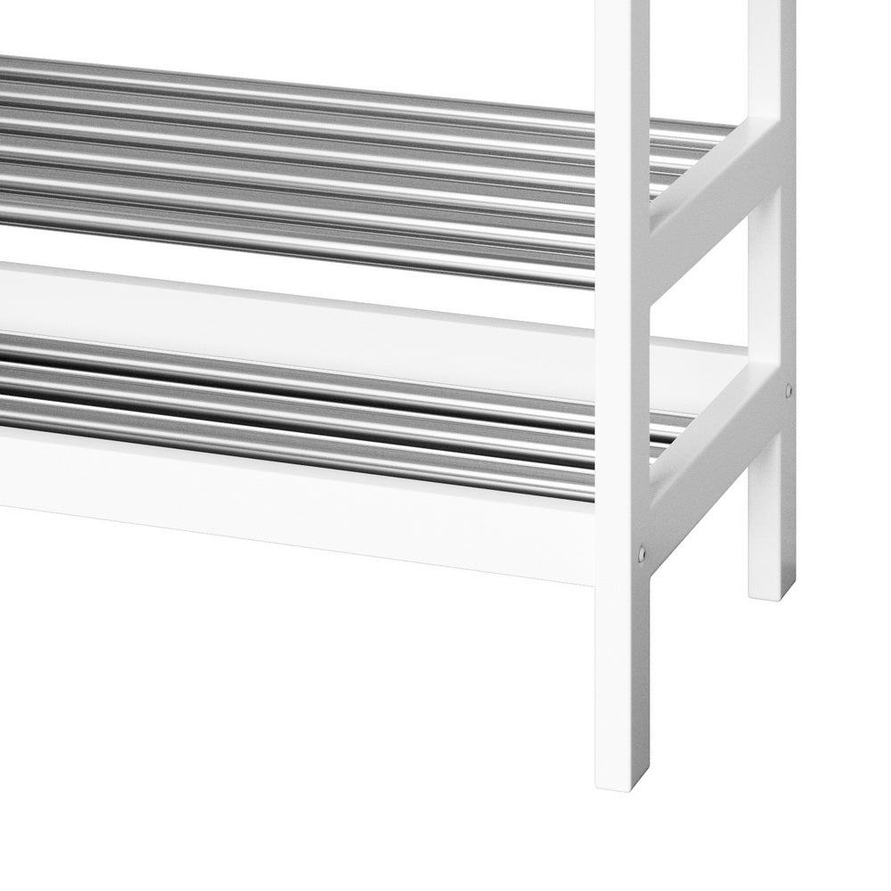 Shoe Storage Bench – Bamboo Frame, White, 10-Pair Capacity