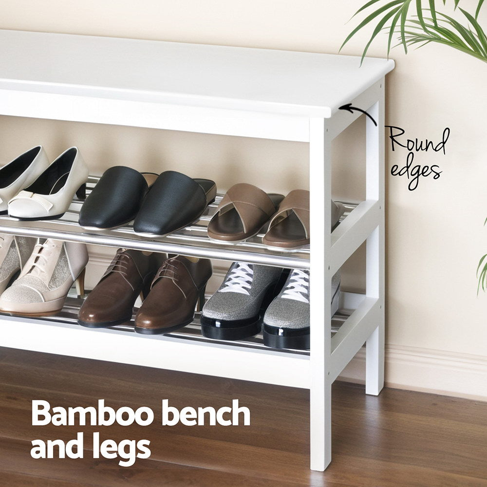 Shoe Storage Bench – Bamboo Frame, White, 10-Pair Capacity