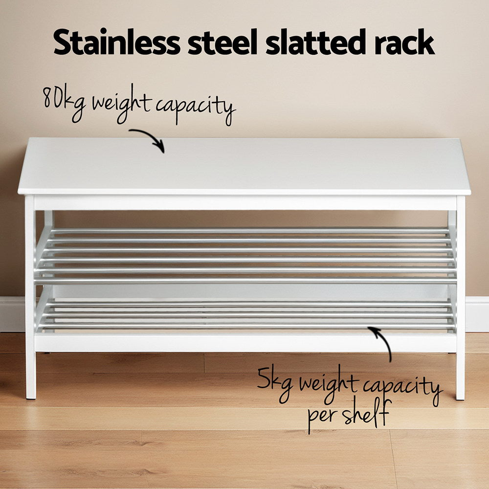 Shoe Storage Bench – Bamboo Frame, White, 10-Pair Capacity