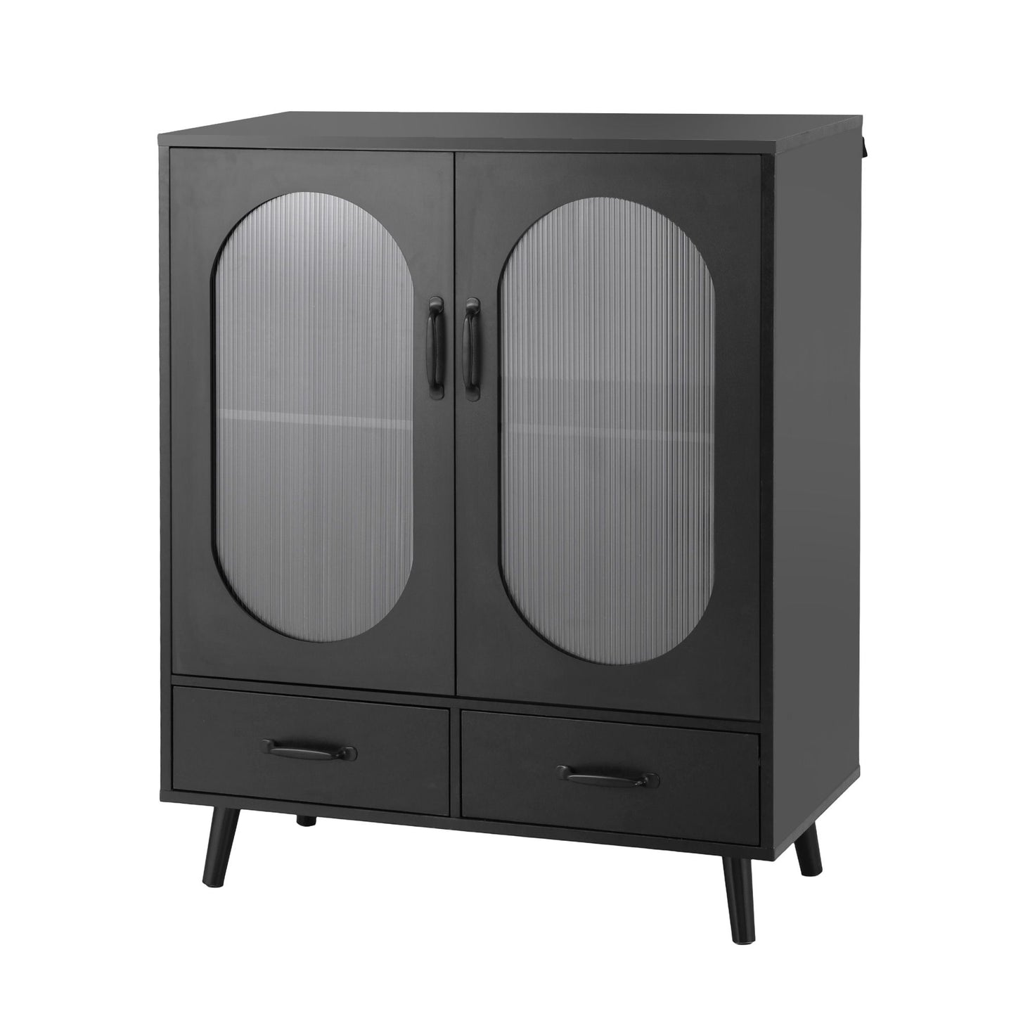 Buffet Sideboard – Double Doors, Black, Pinewood Legs