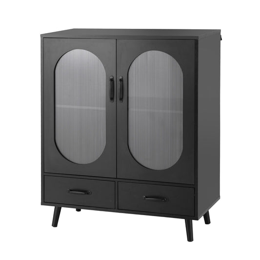 Buffet Sideboard – Double Doors, Black, Pinewood Legs