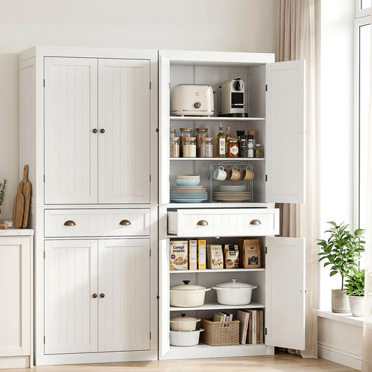 TWSC 2x Buffet Sideboard Cabinet 6-Tier Storage Pantry Cupboard Drawer White