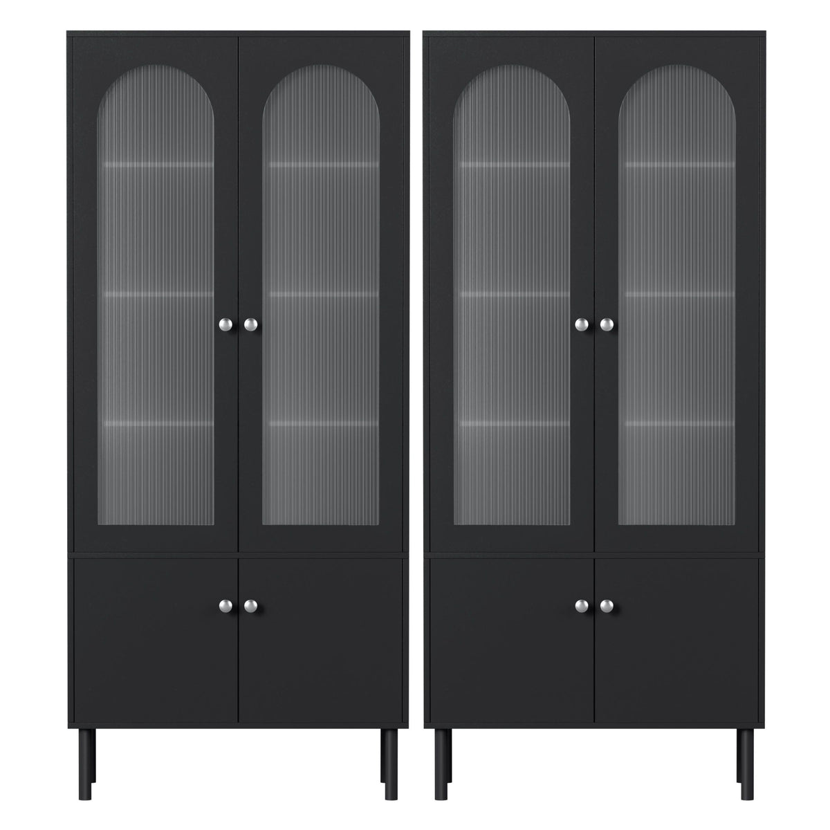 TWSC 2x Buffet Sideboard Cabinet Pantry 5-Tier Storage Cupboard Fluted Black