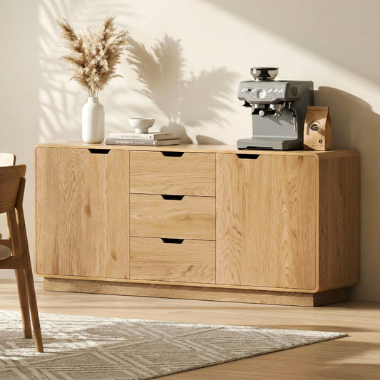 Buffet Sideboard – Oak Finish with Rounded Edges and Storage Drawers