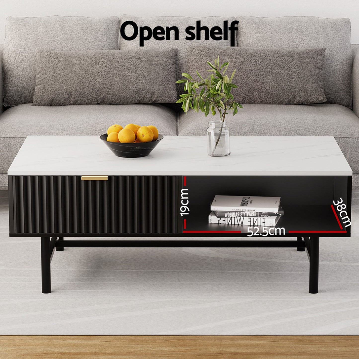 TV Unit and Coffee Table Set – Black Storage Shelf, Modern Design