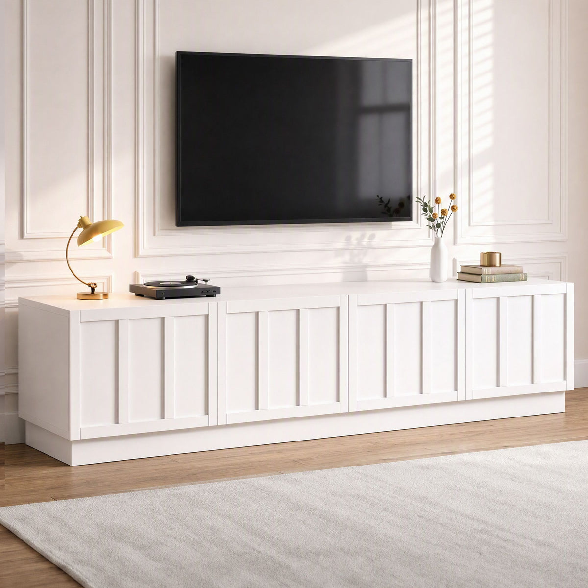 TWSC 180cm TV Unit Entertainment Cabinet Fluted Style Cable Management White