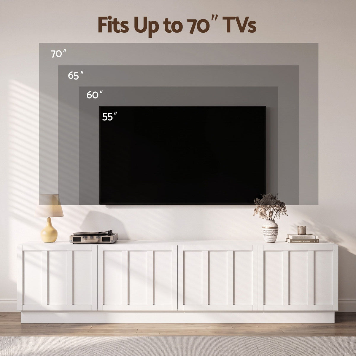 TWSC 180cm TV Unit Entertainment Cabinet Fluted Style Cable Management White