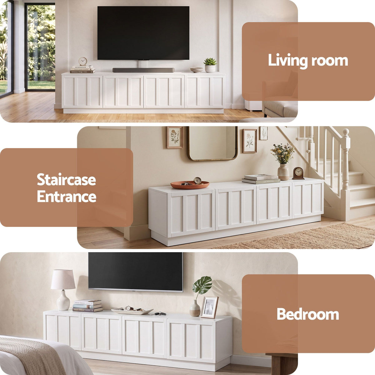 TWSC 180cm TV Unit Entertainment Cabinet Fluted Style Cable Management White