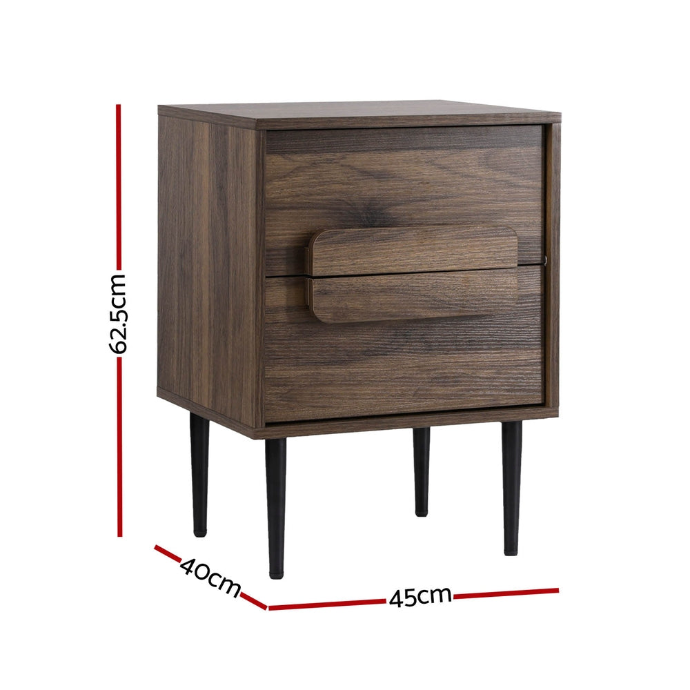 Bedside Table – 2 Drawers, Walnut Finish