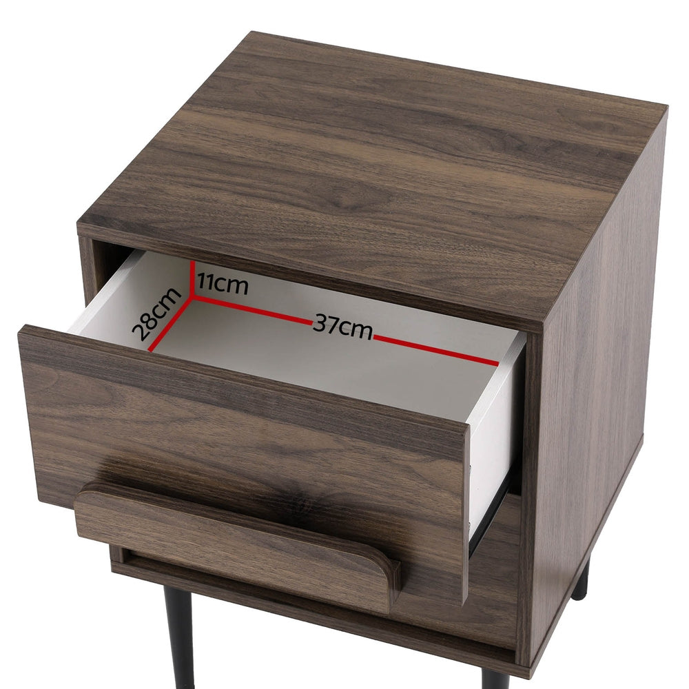 Bedside Table – 2 Drawers, Walnut Finish