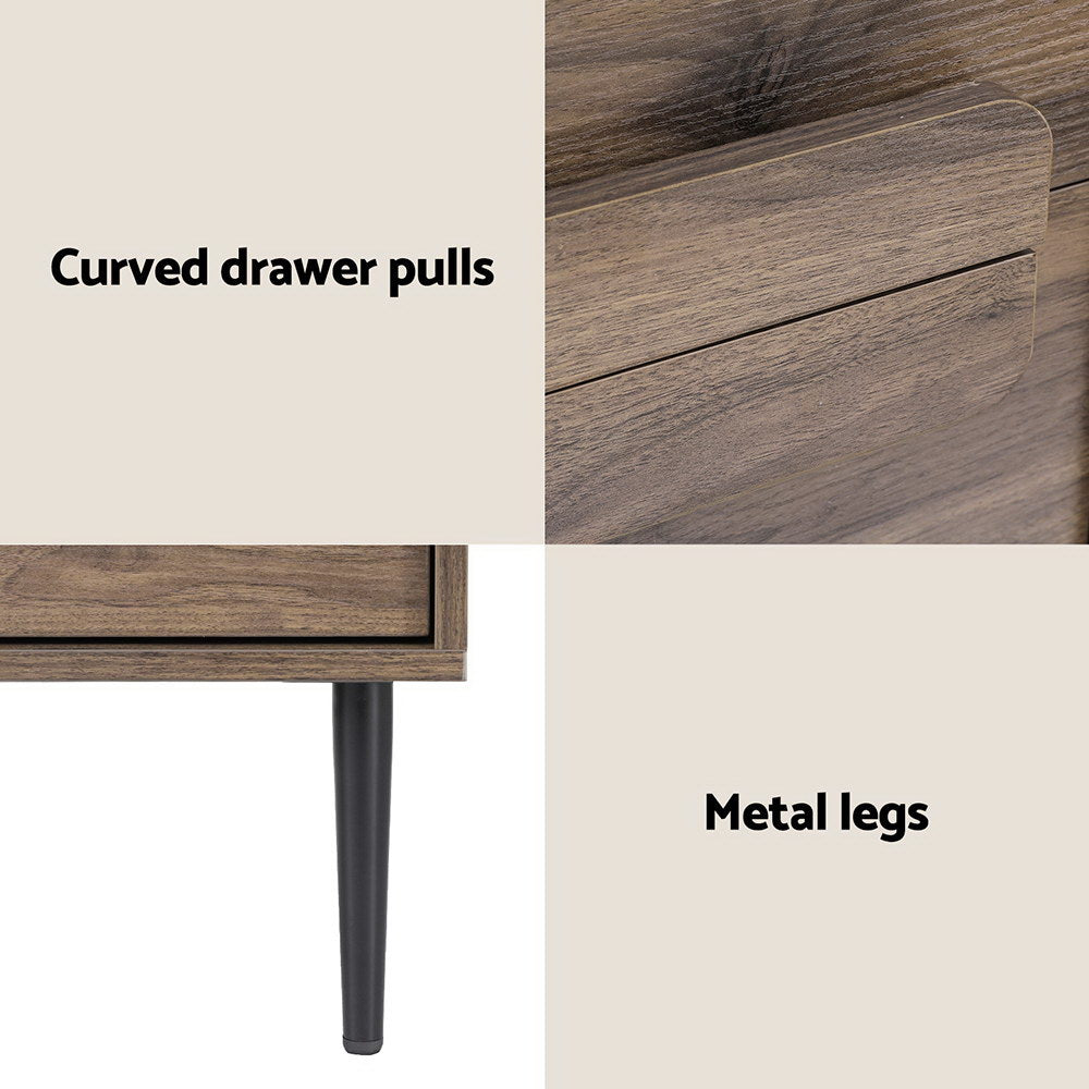 Bedside Table – 2 Drawers, Walnut Finish