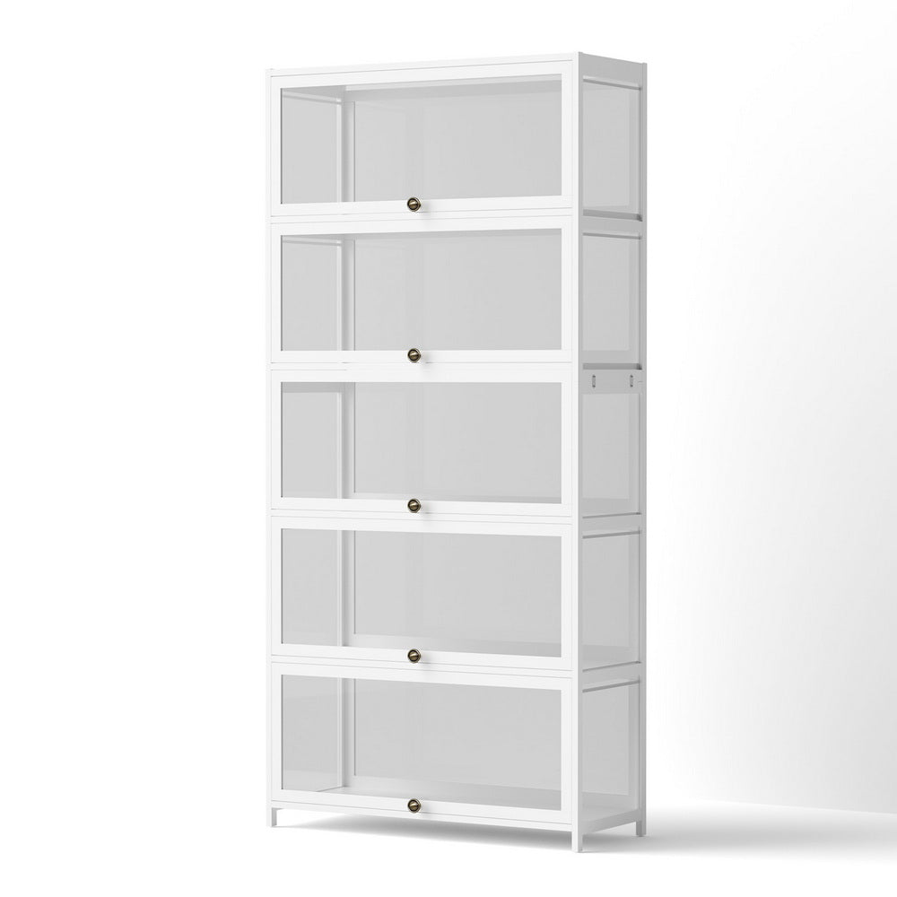 TWSC 5-Tier Display Cabinet Storage Bookshelf Clear Shelf White