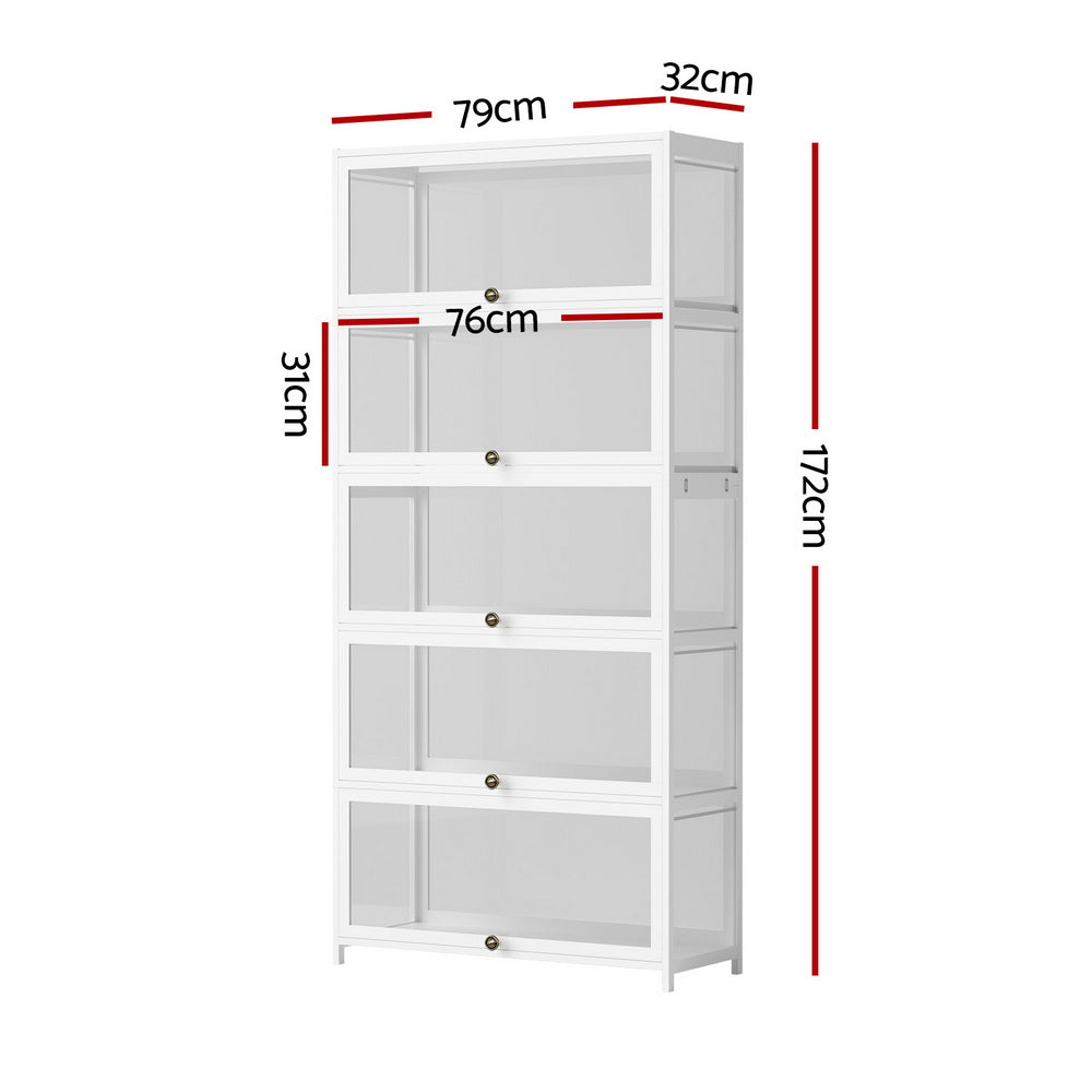 TWSC 5-Tier Display Cabinet Storage Bookshelf Clear Shelf White