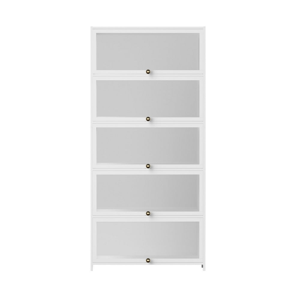 TWSC 5-Tier Display Cabinet Storage Bookshelf Clear Shelf White