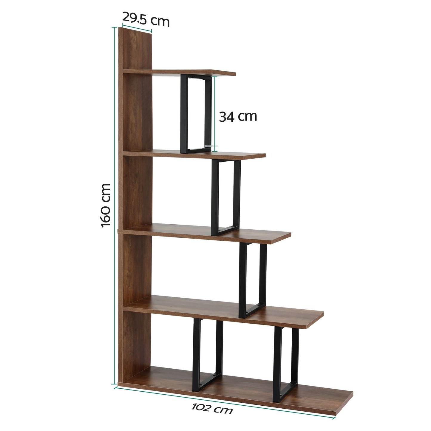TWSC 5 Tiers Bookshelf Ladder Corner Shelf Bookcase Walnut