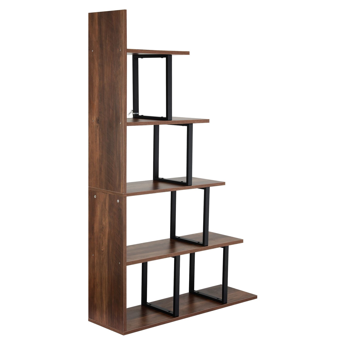 TWSC 5 Tiers Bookshelf Ladder Corner Shelf Bookcase Walnut