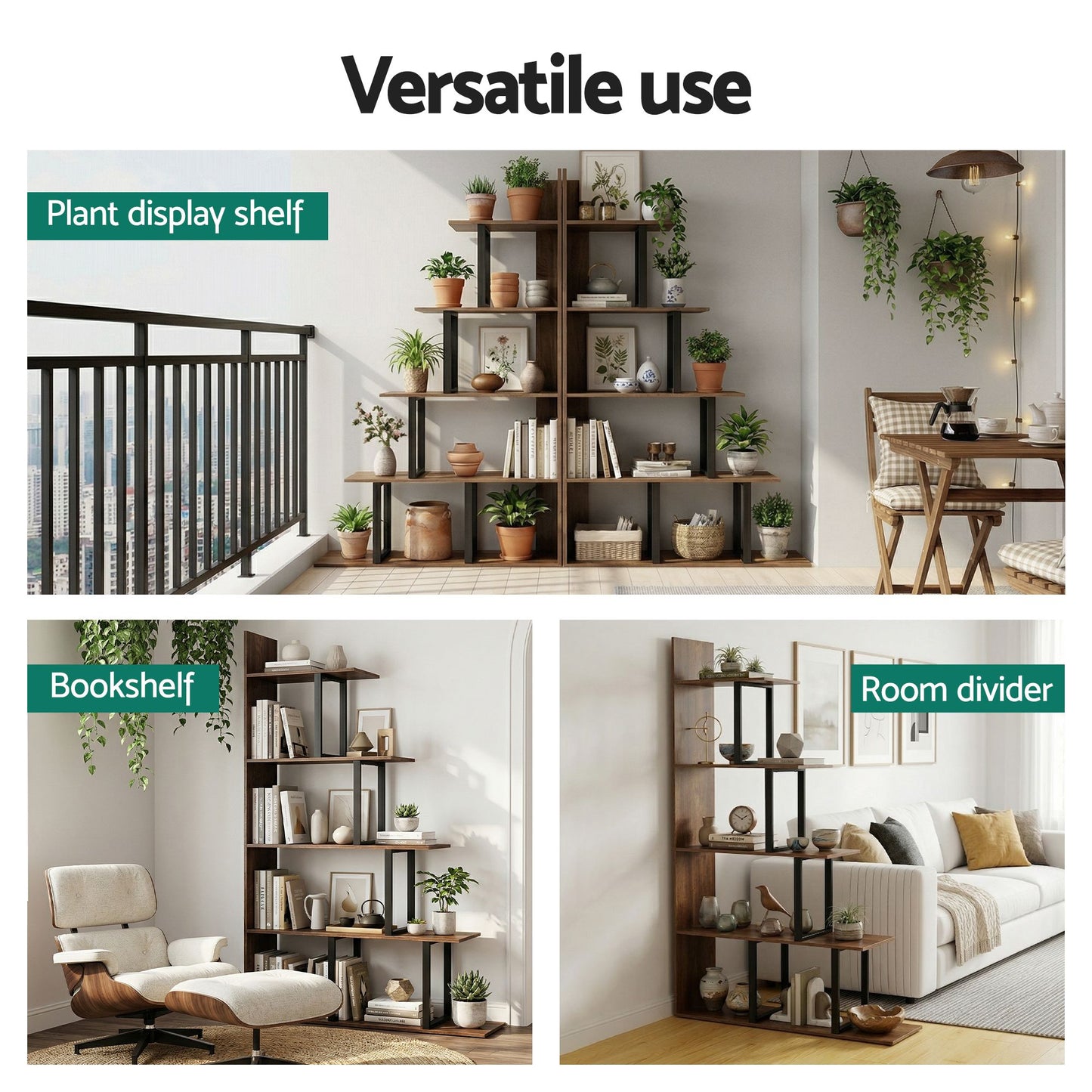 TWSC 5 Tiers Bookshelf Ladder Corner Shelf Bookcase Walnut