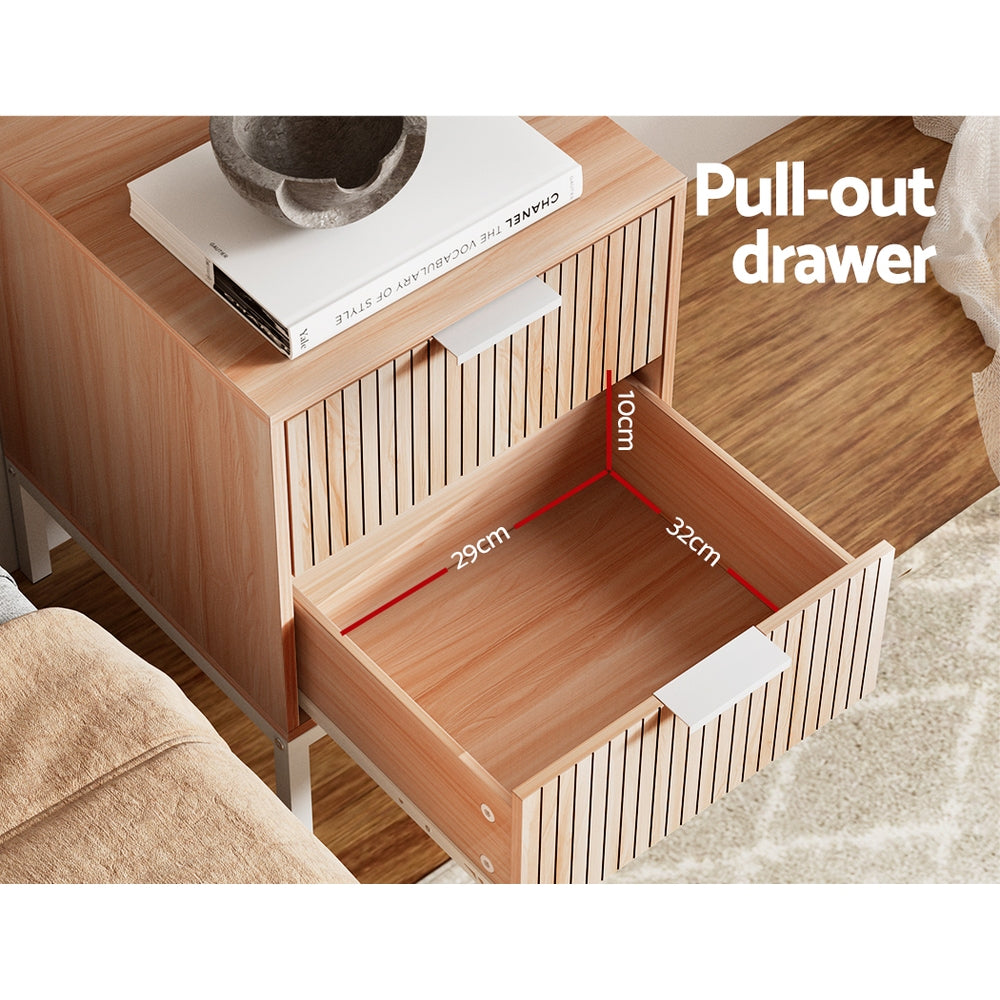 TWSC Bedside Table Drawers Side End Table Storage Cabinet Nightstand Pine LURA