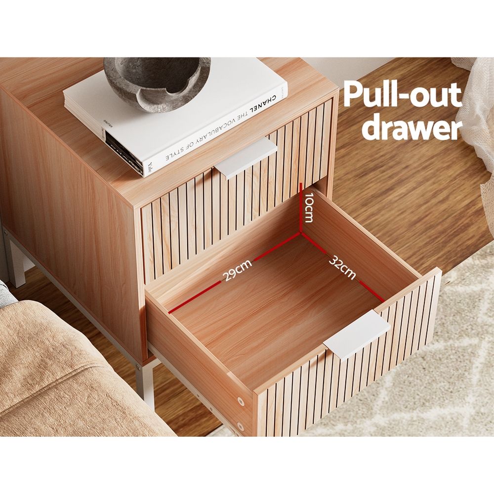 Artiss 2X Bedside Table 2 Drawers Storage Nightstand Cabinet Metal Legs Pine