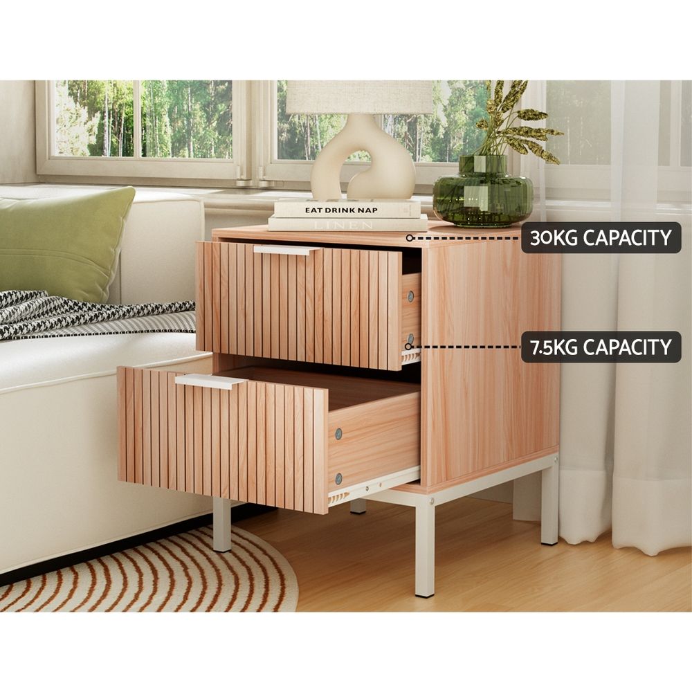 Artiss 2X Bedside Table 2 Drawers Storage Nightstand Cabinet Metal Legs Pine