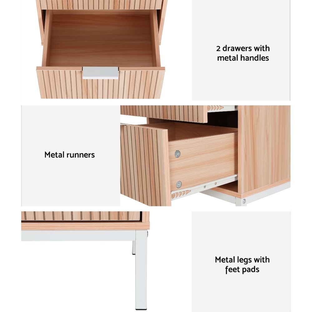 Artiss 2X Bedside Table 2 Drawers Storage Nightstand Cabinet Metal Legs Pine