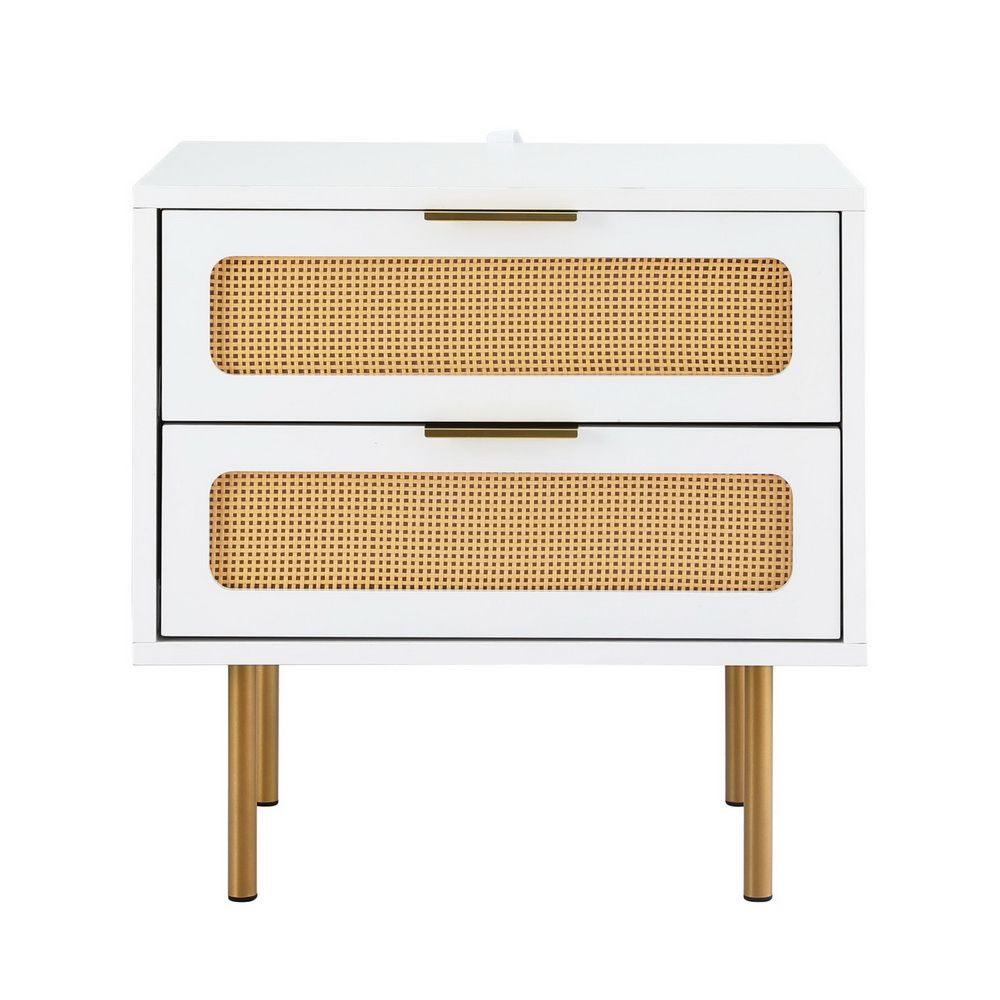 Artiss 2x Rattan Bedside Table 2 Drawers White