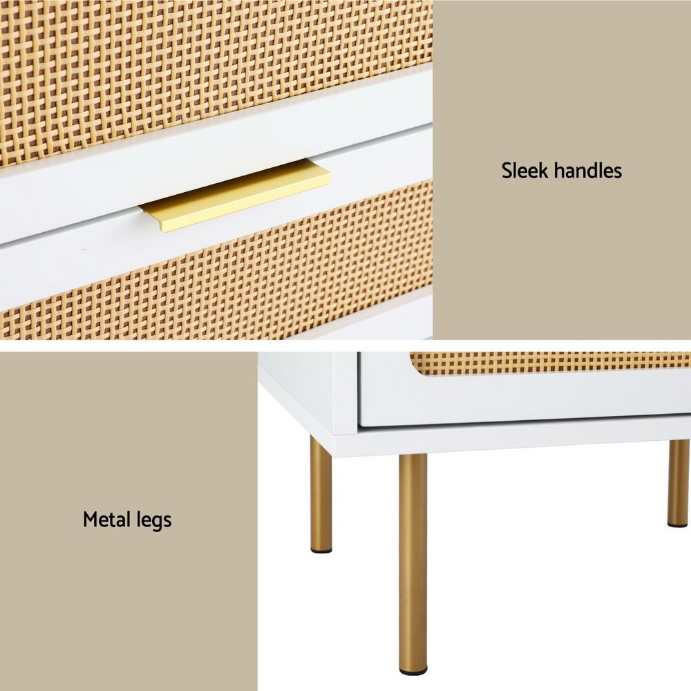 TWSC 2x Rattan Bedside Table 2 Drawers White
