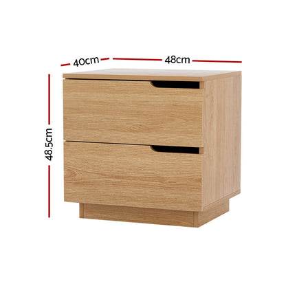 TWSC Bedside Table 2 Drawers Nightstand Pine