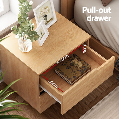 TWSC Bedside Table 2 Drawers Nightstand Pine
