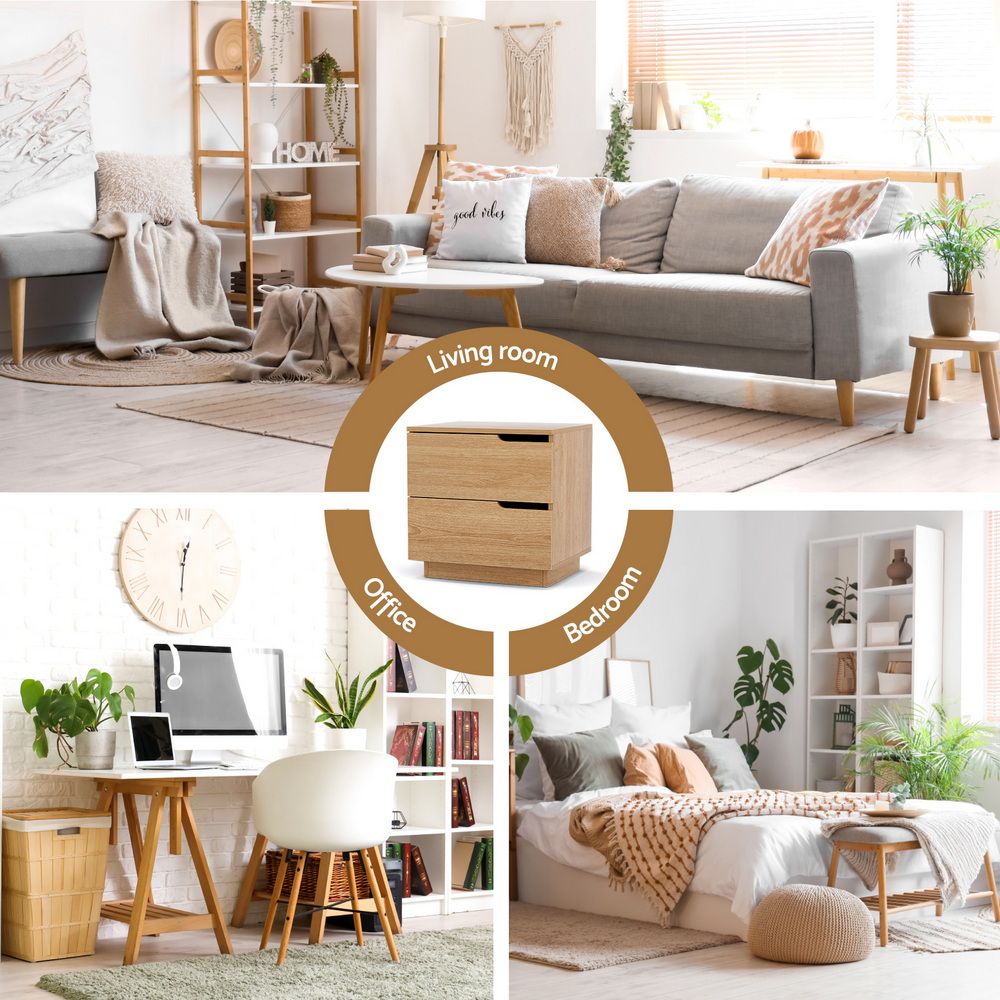 Artiss 2X Bedside Table 2 Drawers Nightstand Pine