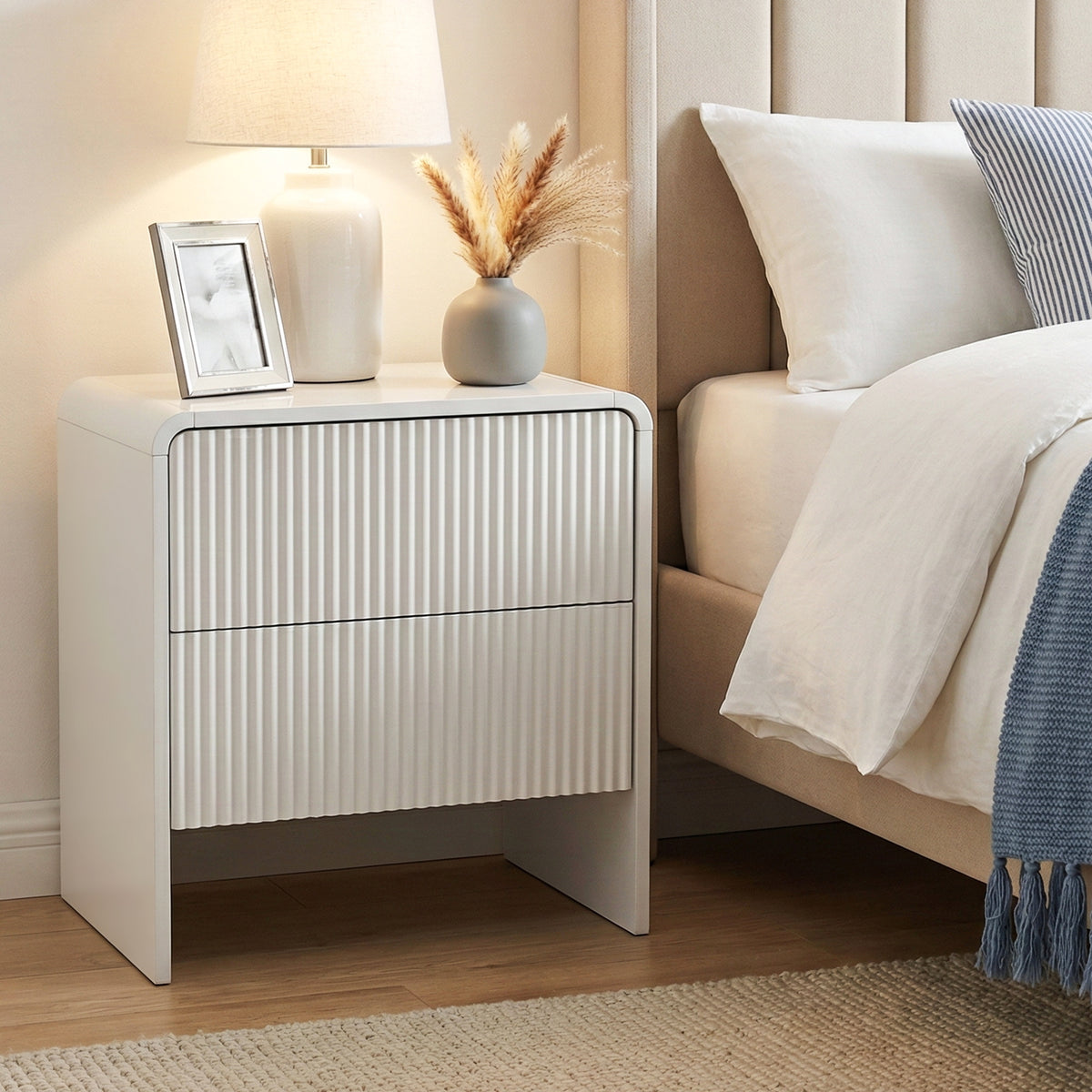 TWSC Bedside Table 2 Drawers - Beige