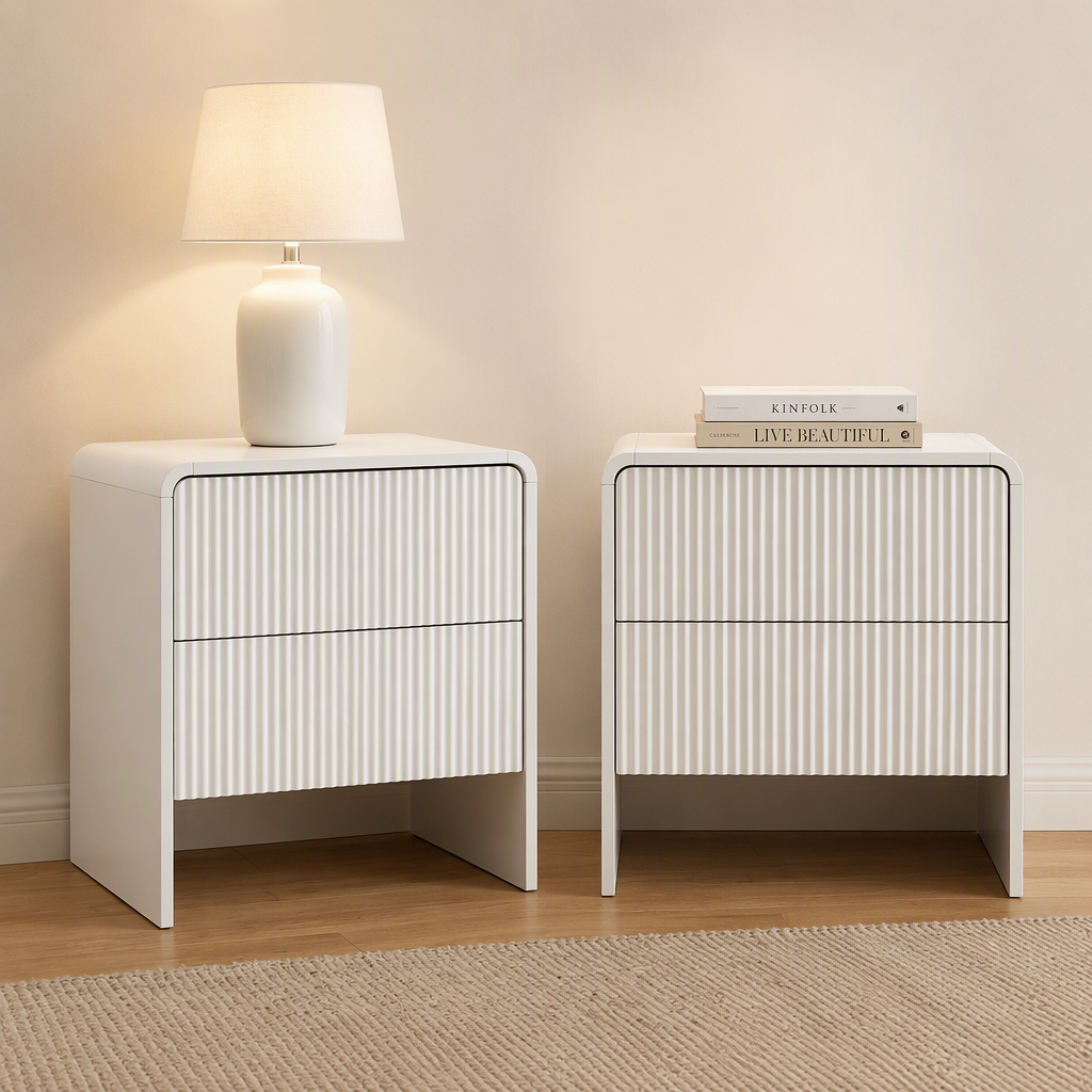 Artiss 2x Bedside Table 2 Drawers - Beige