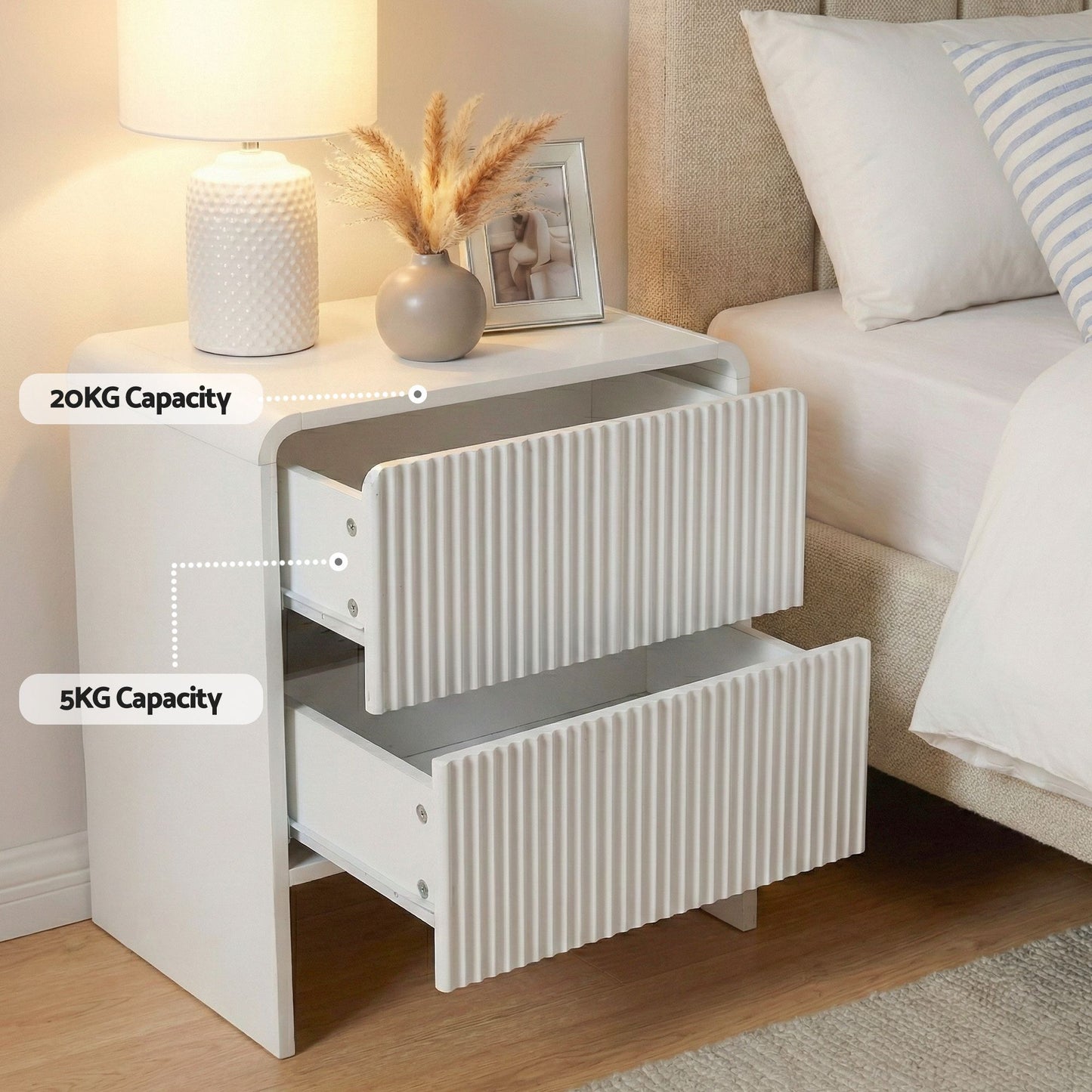 Artiss 2x Bedside Table 2 Drawers - Beige