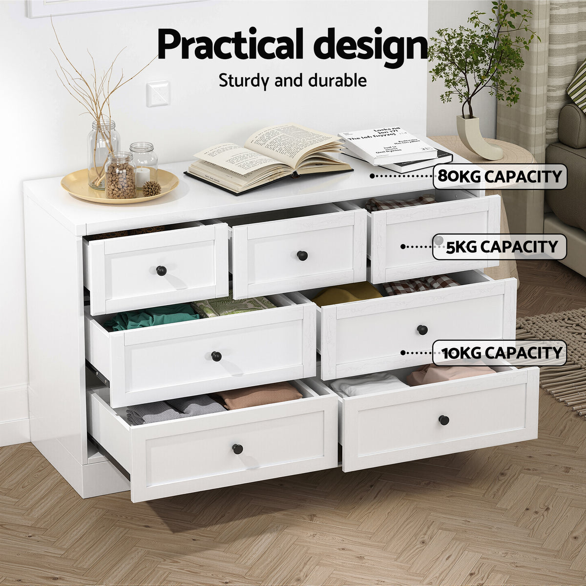 TWSC 7 Chest of Drawers Dresser Table White