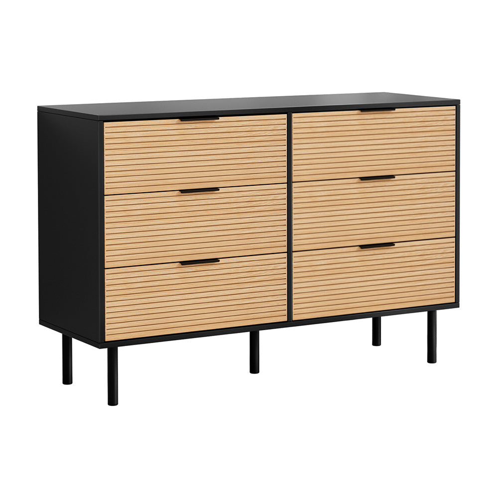 Chest of Drawers Dresser – Six Drawers, Black & Pine Finish