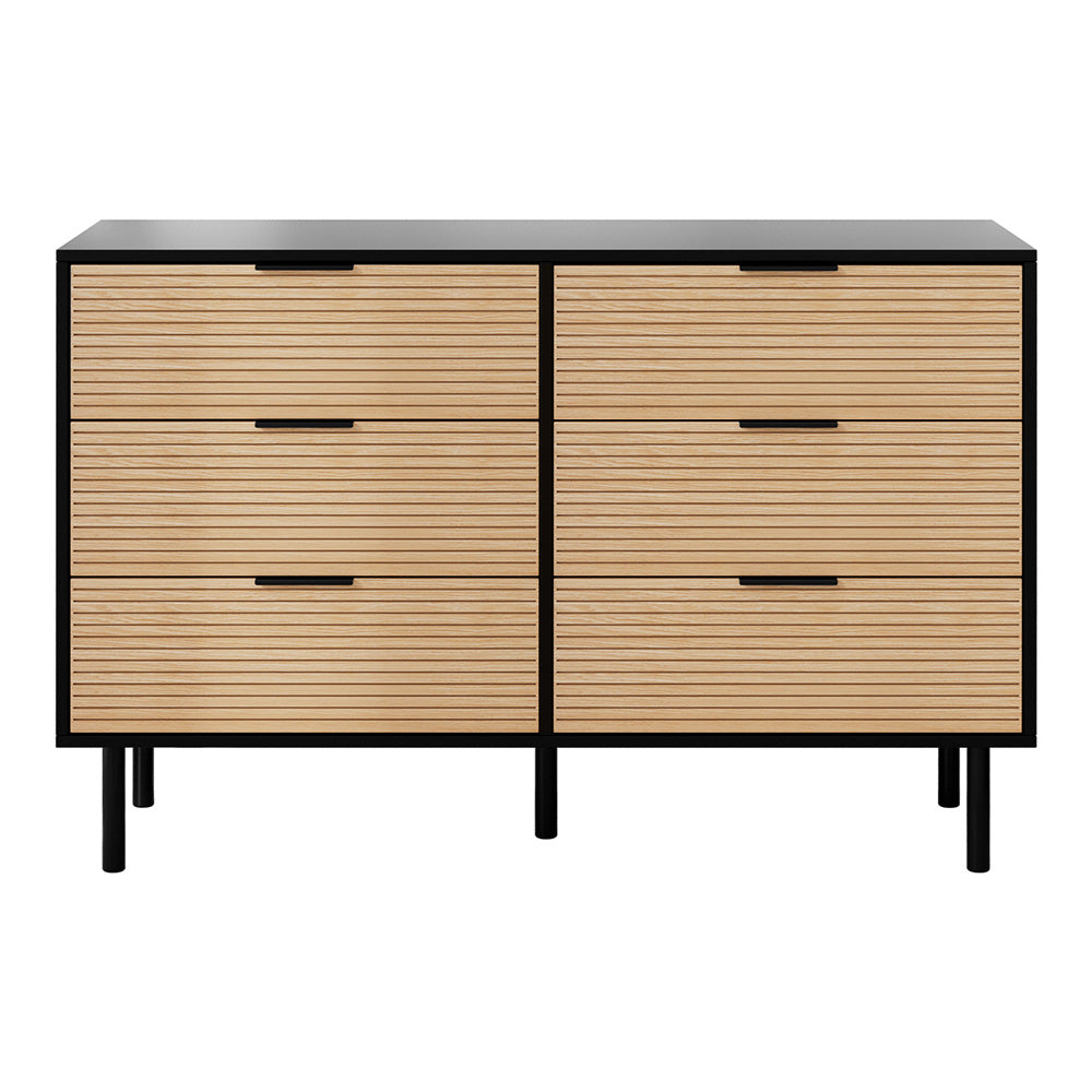 Chest of Drawers Dresser – Six Drawers, Black & Pine Finish
