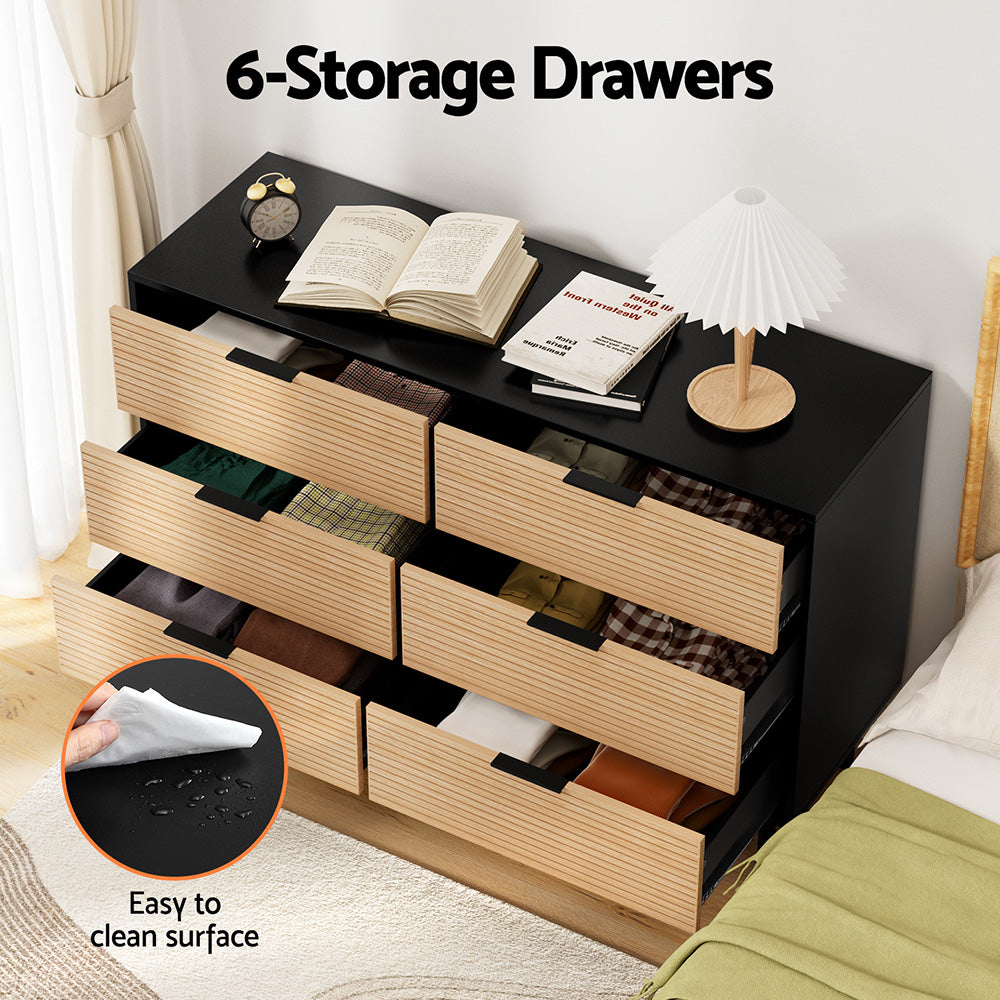 Chest of Drawers Dresser – Six Drawers, Black & Pine Finish