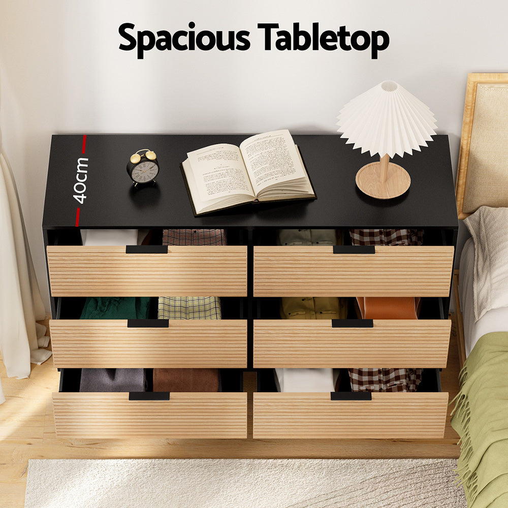 Chest of Drawers Dresser – Six Drawers, Black & Pine Finish
