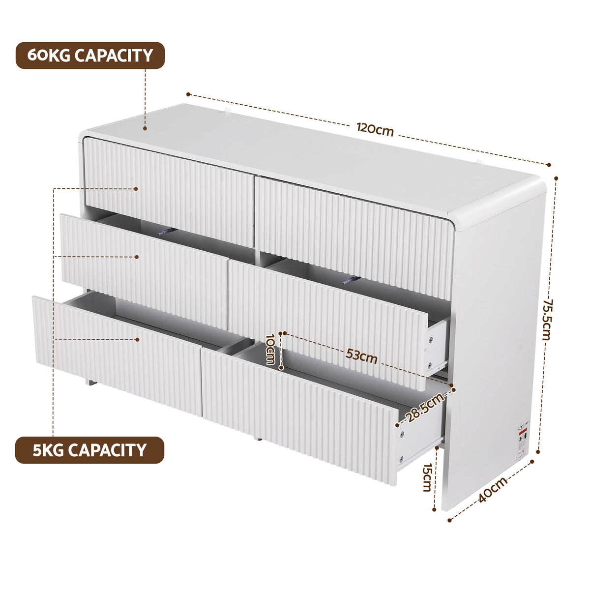 TWSC 6 Chest of Drawers Dresser Cabinet Beige