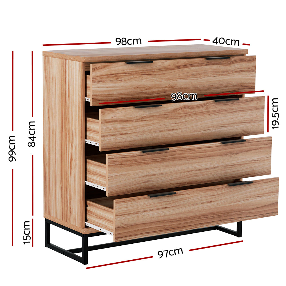 TWSC 4 Chest of Drawers Cabinet Dresser Table Tallboy Storage Bedroom Rust Oak