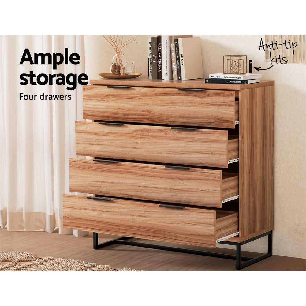 TWSC 4 Chest of Drawers Cabinet Dresser Table Tallboy Storage Bedroom Rust Oak