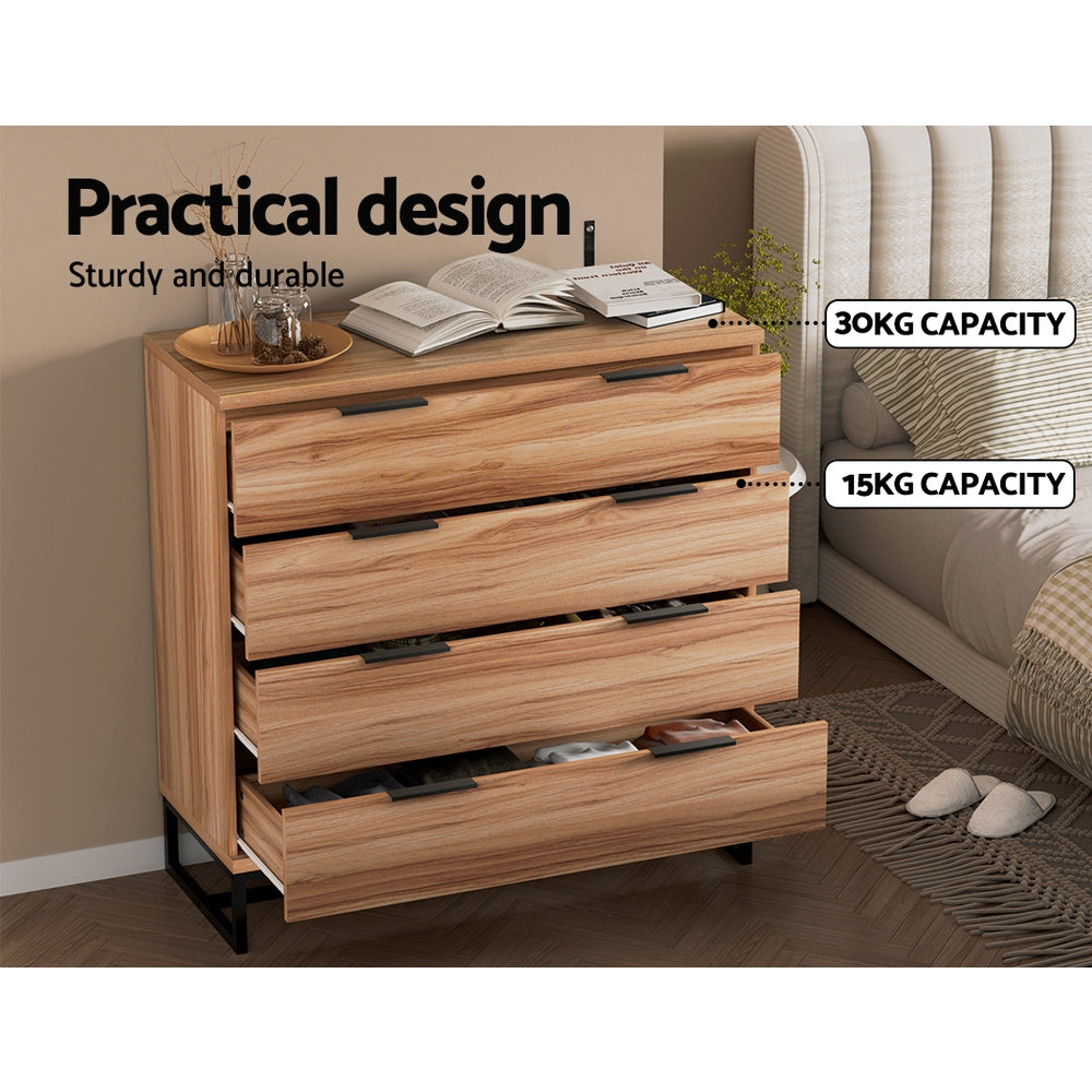 TWSC 4 Chest of Drawers Cabinet Dresser Table Tallboy Storage Bedroom Rust Oak